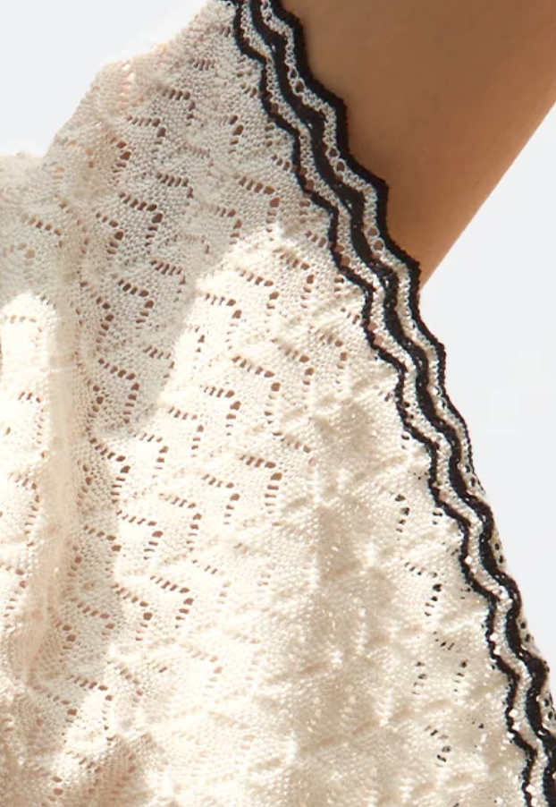 chambord v-neck top in a pointelle knit natural deep black