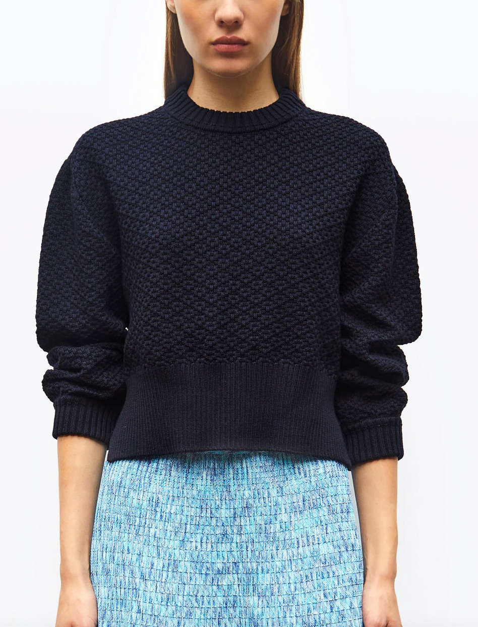 Mona checkerboard knit cropped sweater in midnight