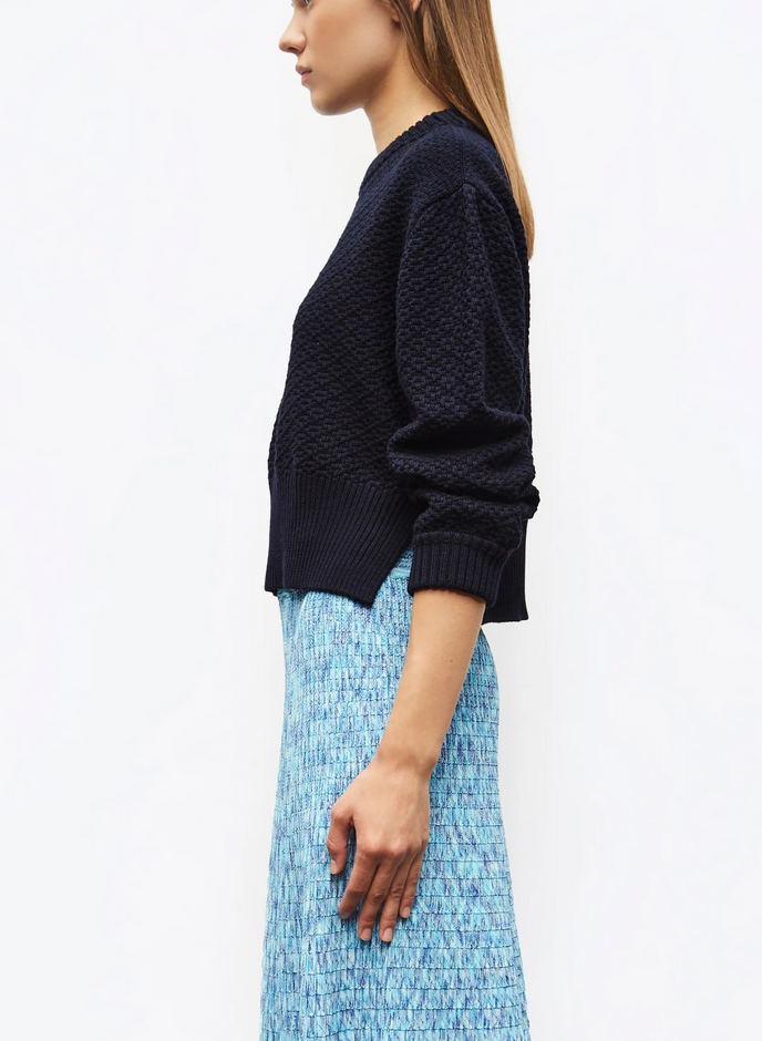 Mona checkerboard knit cropped sweater in midnight