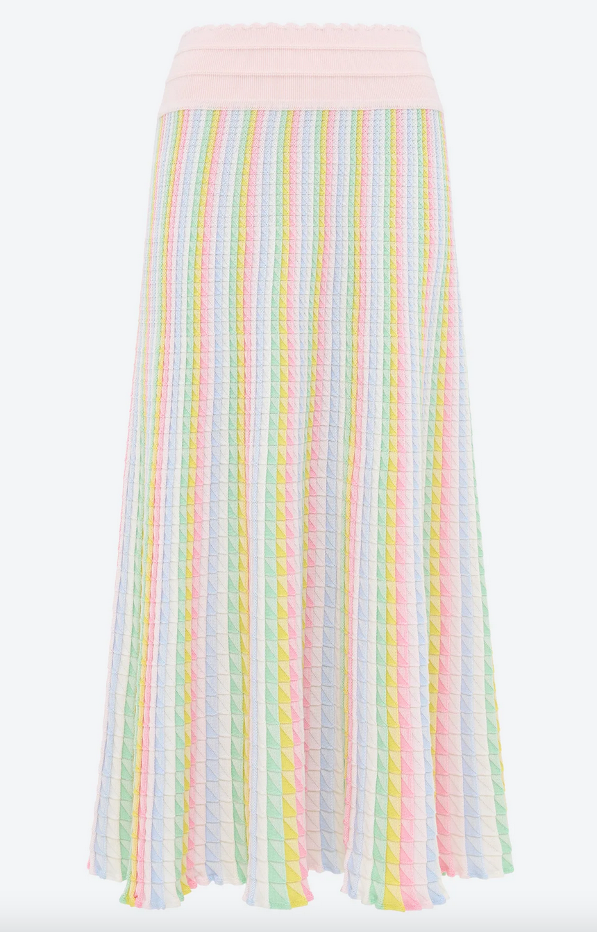 Cocktail fluid skirt in origami knit rainbow