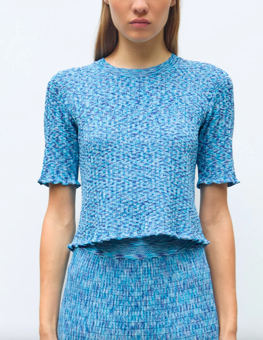 Curacao top in ribbed knit pool blue