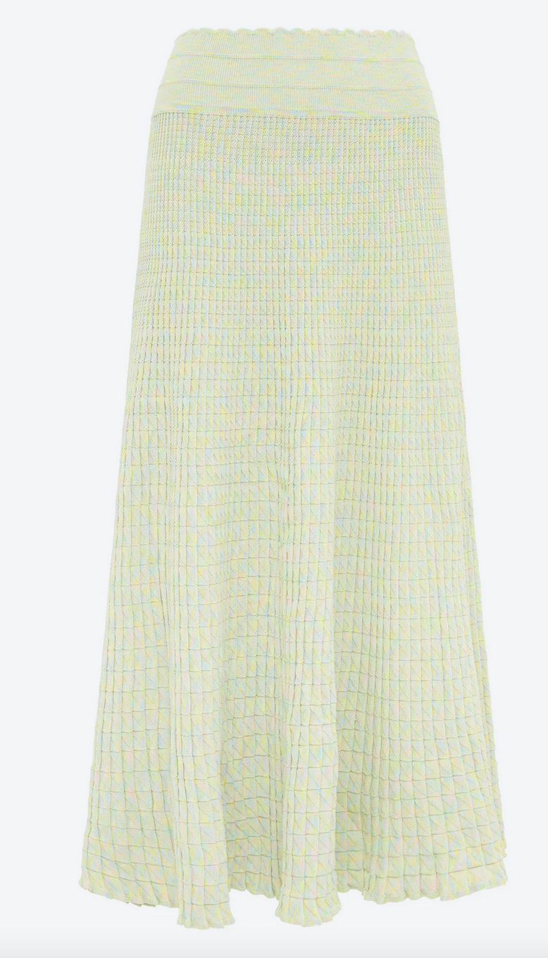 Cocktail fluid skirt in origami knit iridescent green