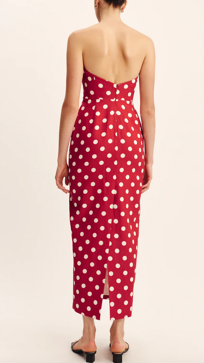 romeo strapless dress polka dot