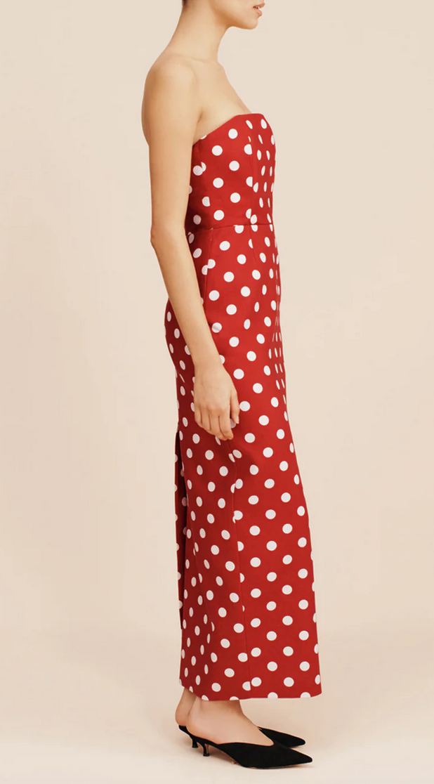 romeo strapless dress polka dot