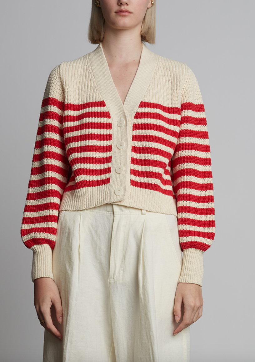 isla stripe cardi ivory + rosso stripe