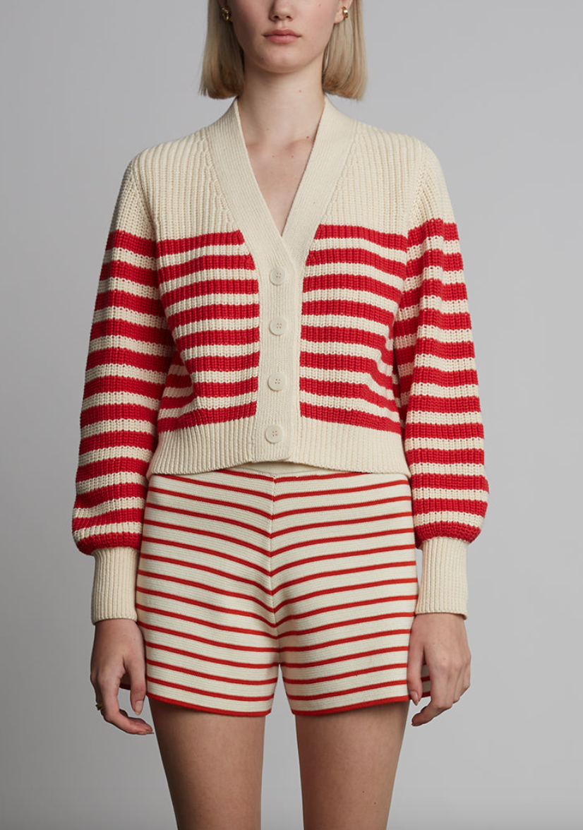 isla stripe cardi ivory + rosso stripe