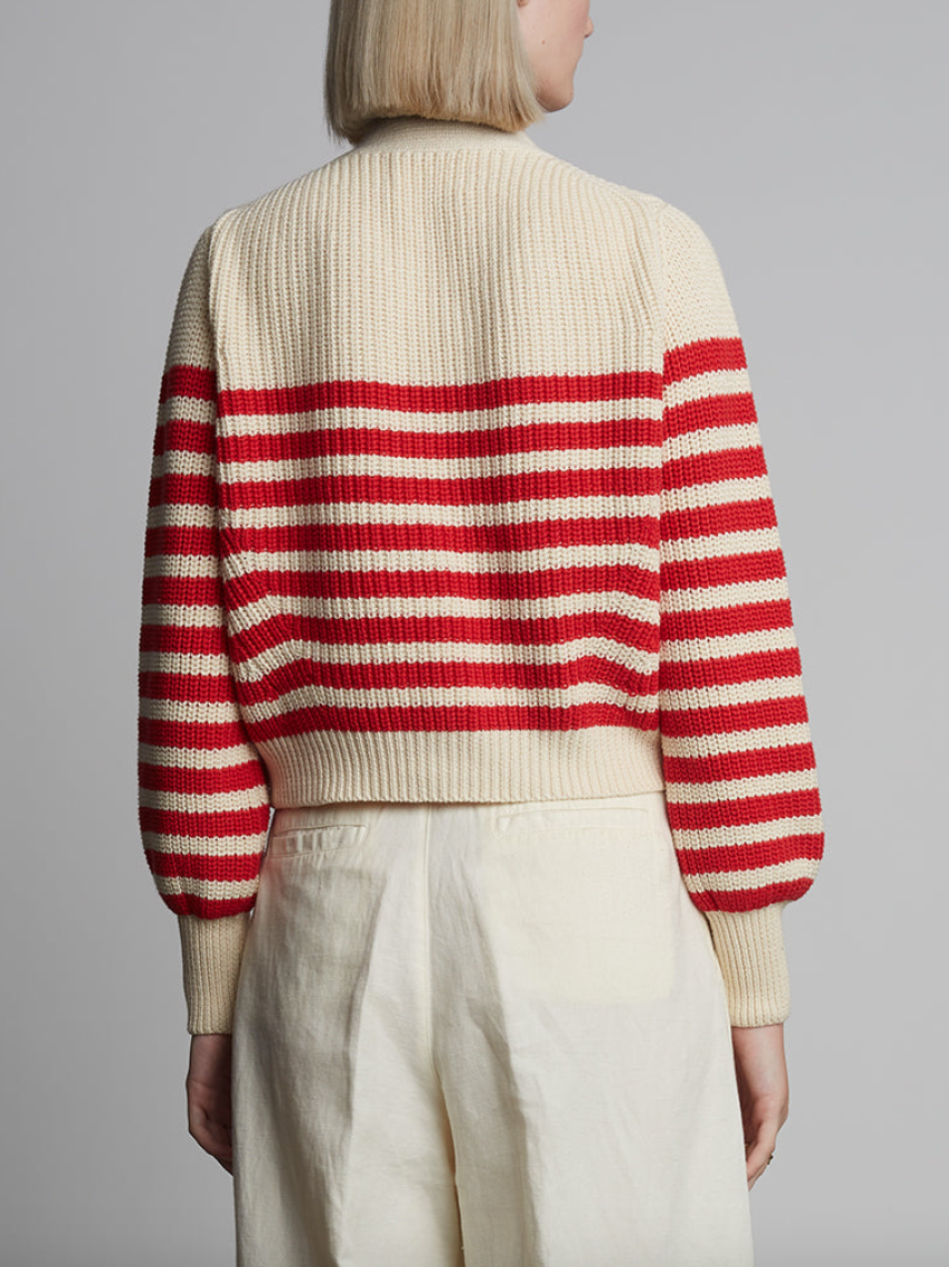 isla stripe cardi ivory + rosso stripe