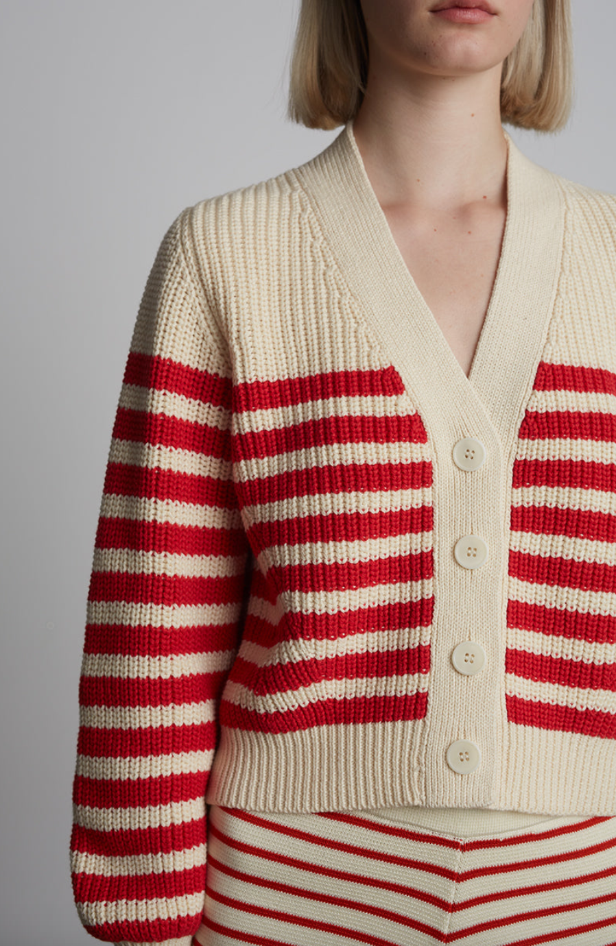 isla stripe cardi ivory + rosso stripe