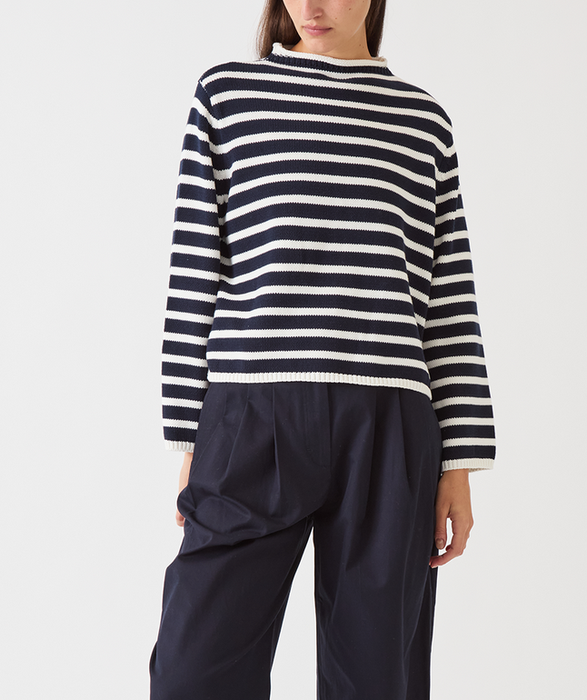 Dylan stripe cotton sweater off white navy