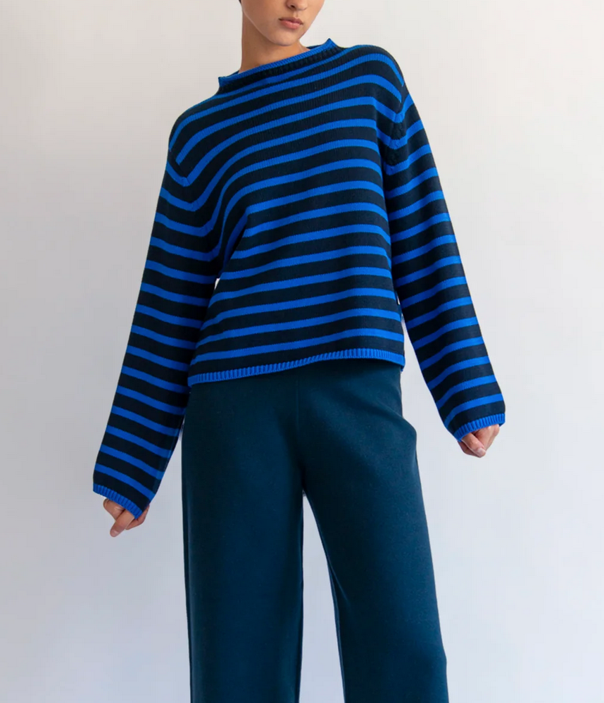 Dylan stripe cotton sweater navy blue