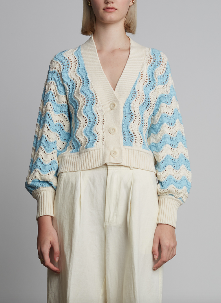 Luna cardi ivory + robin egg blue