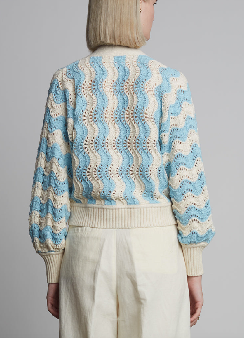 Luna cardi ivory + robin egg blue