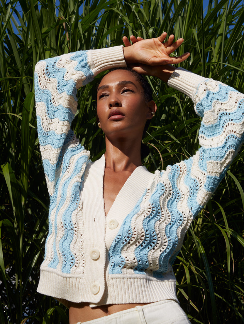 Luna cardi ivory + robin egg blue