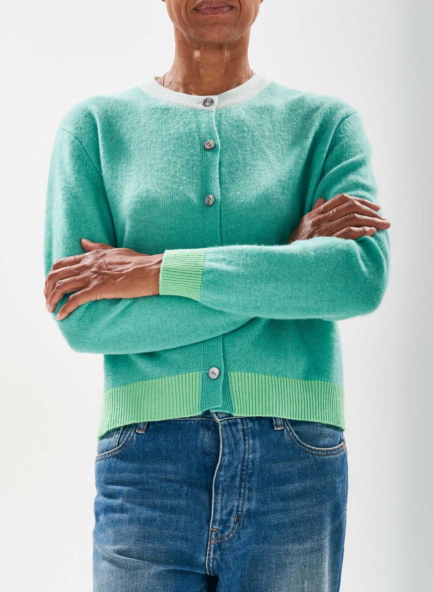 Contrast rib cardigan in mint