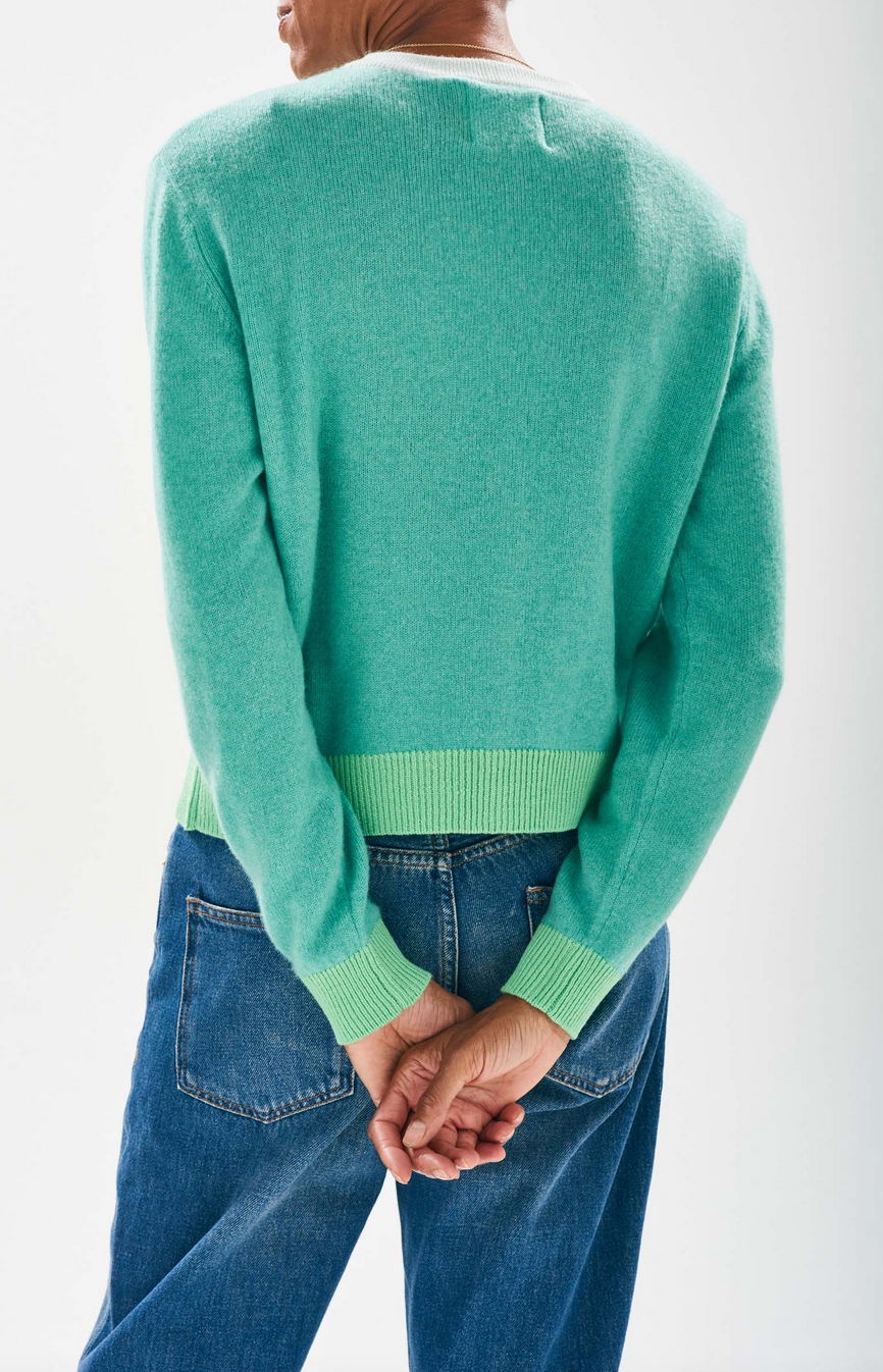Contrast rib cardigan in mint