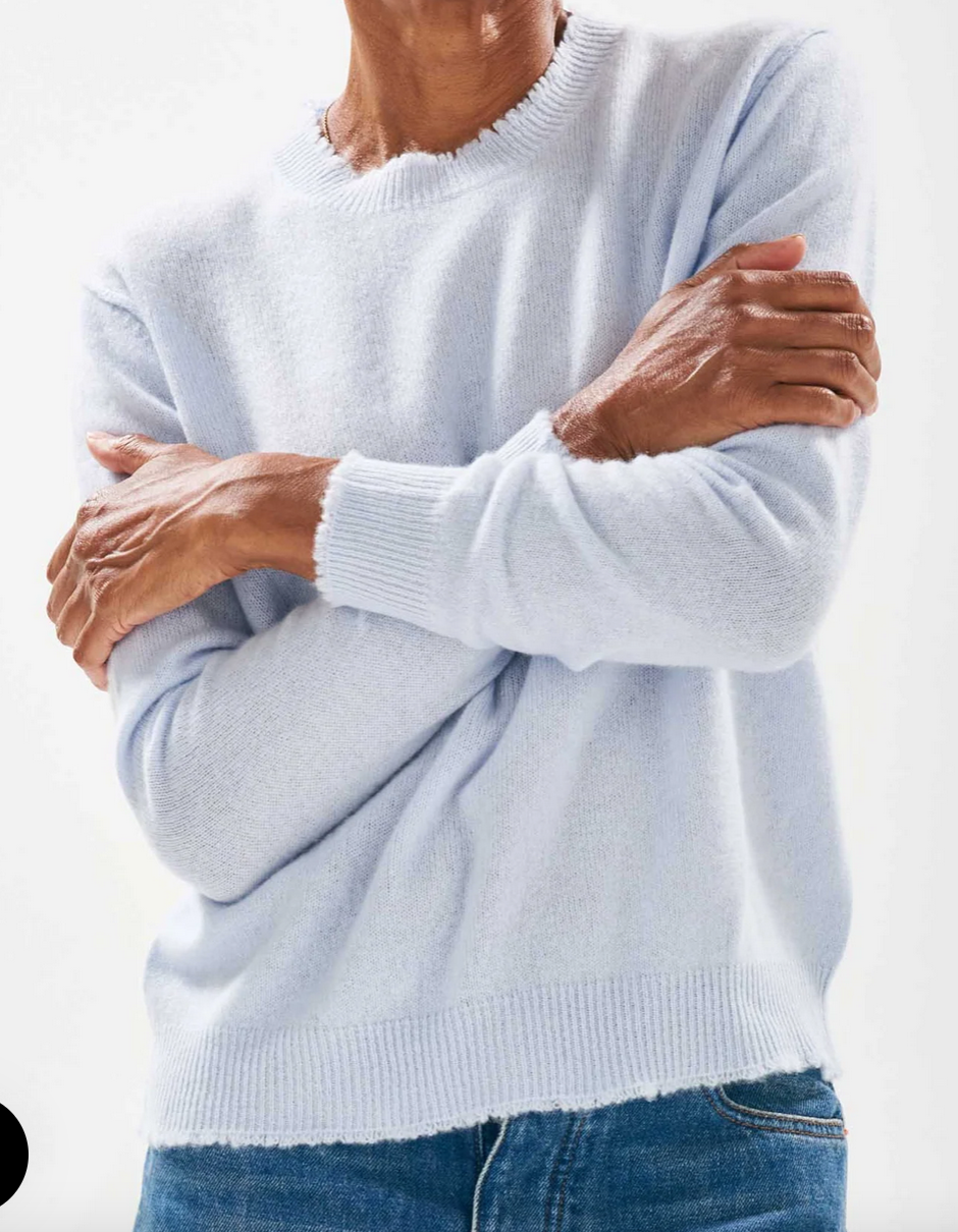 distressed cashmere crew azure pale blue