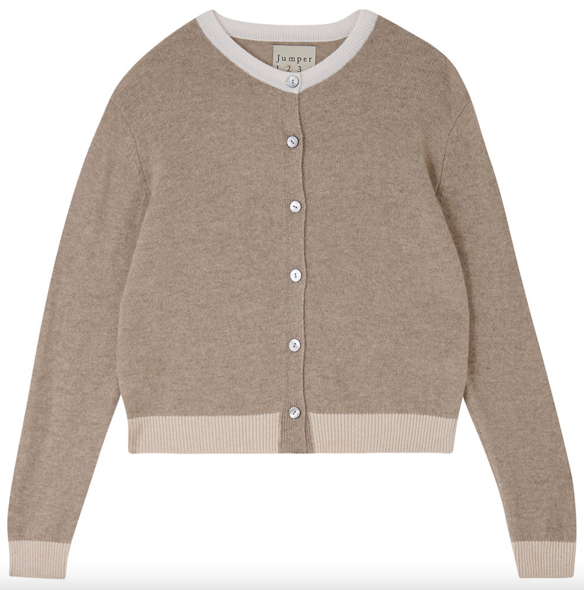 cashmere contrast rib cardigan in organic light brown