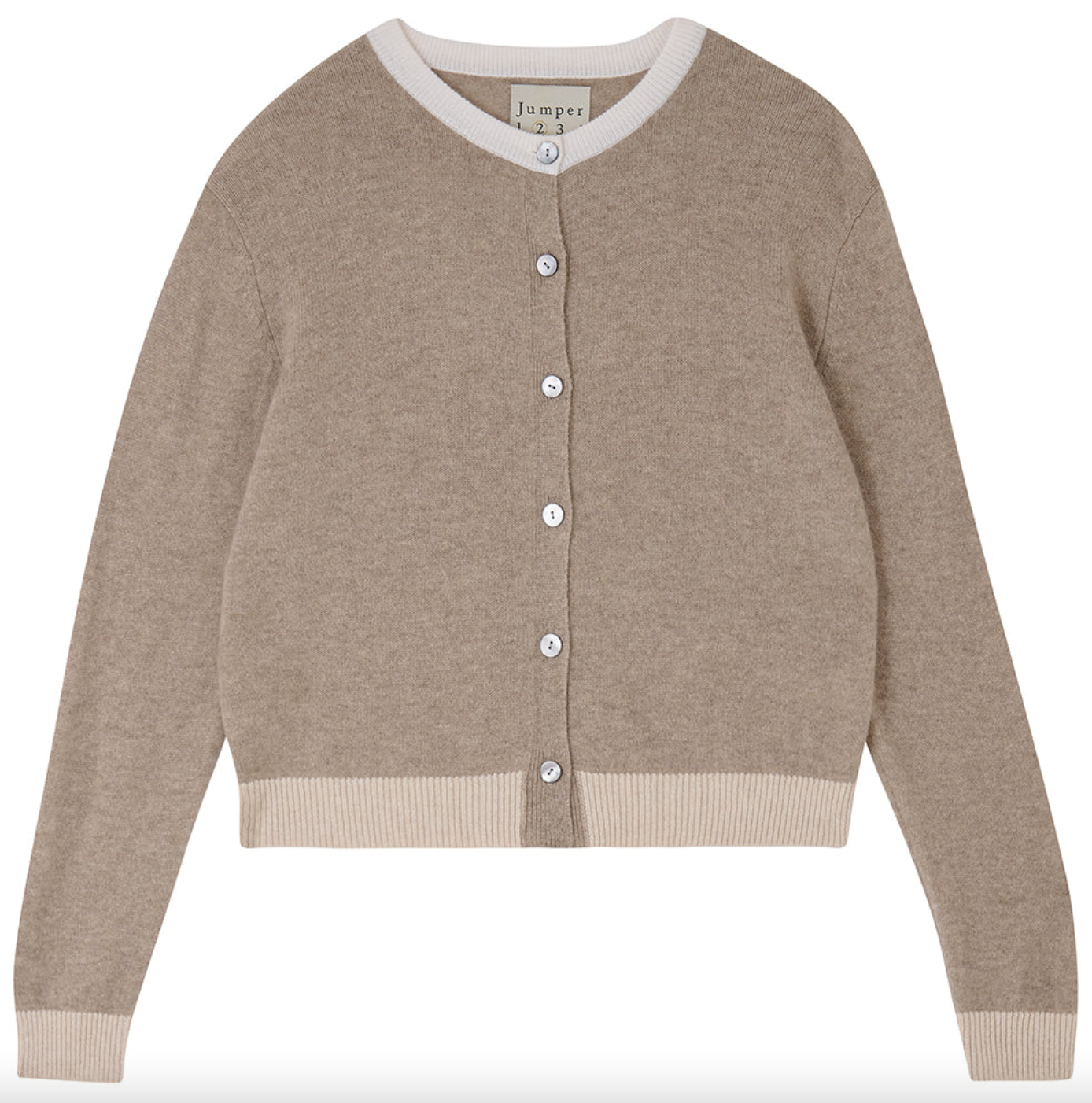 cashmere contrast rib cardigan in organic light brown