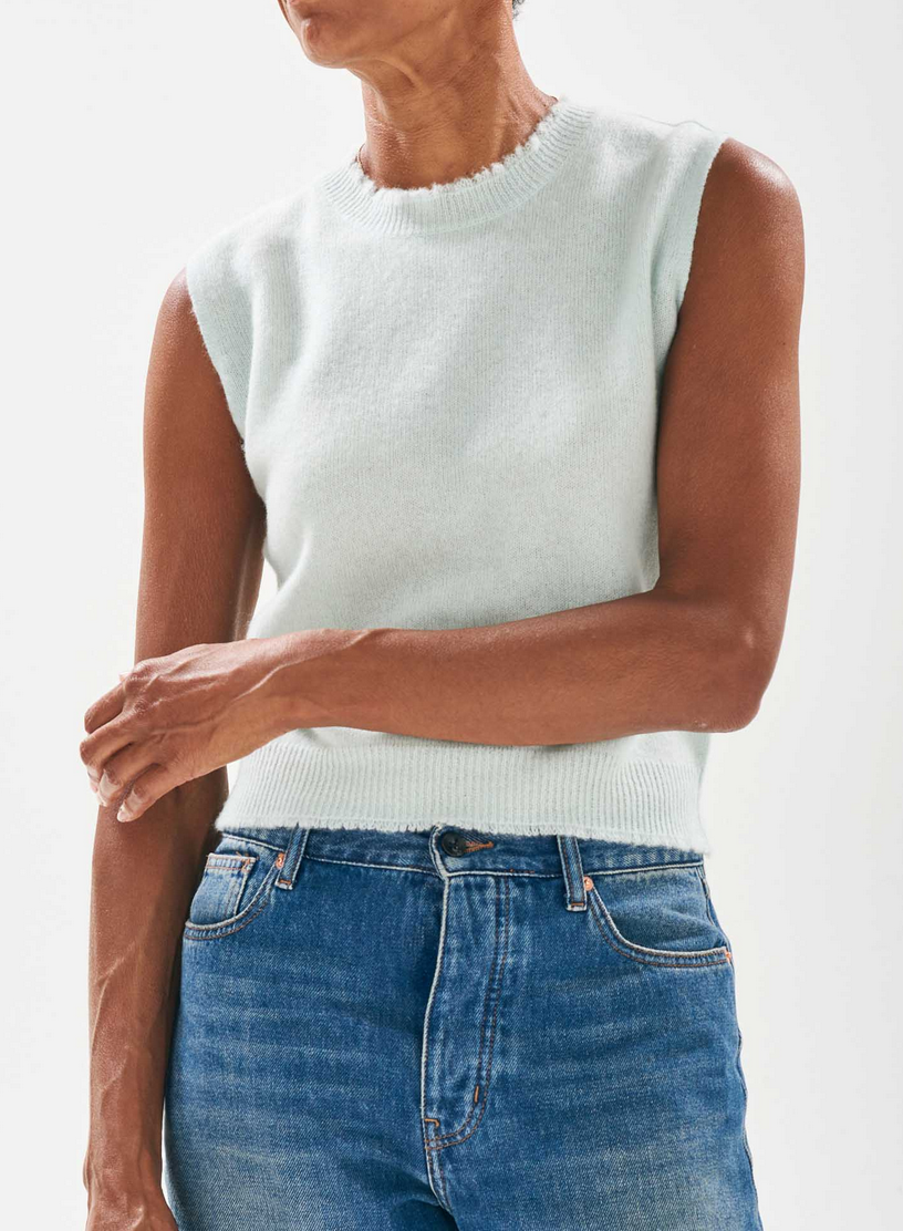 cashmere distressed tank in pale green