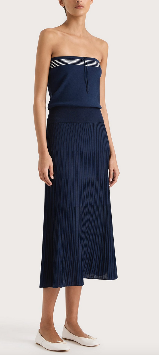 Arlette strapless top navy white stripe