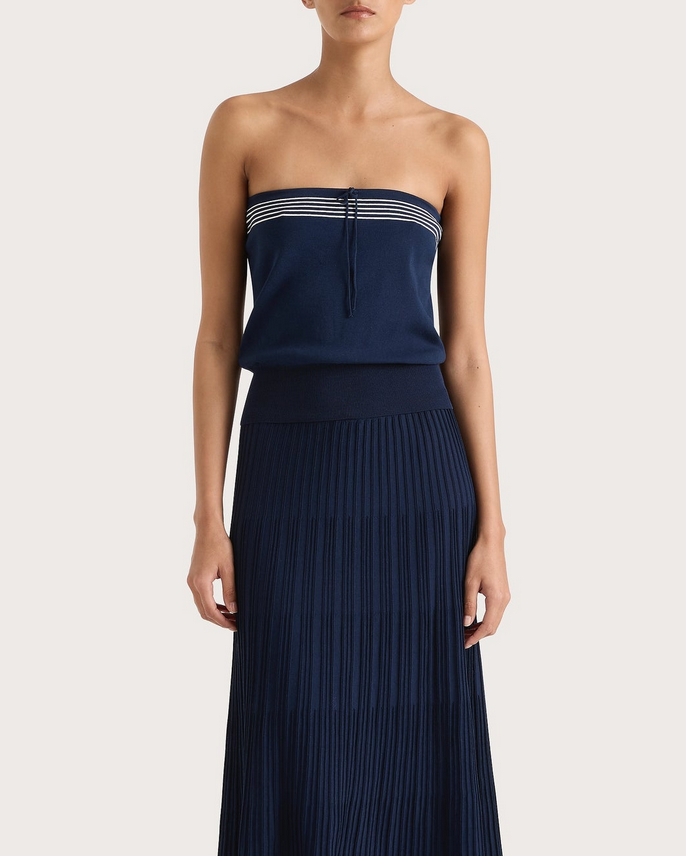 Arlette strapless top navy white stripe