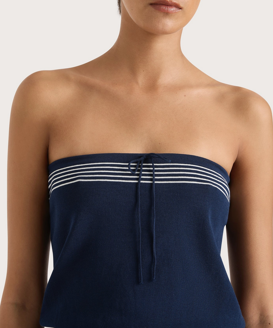 Arlette strapless top navy white stripe