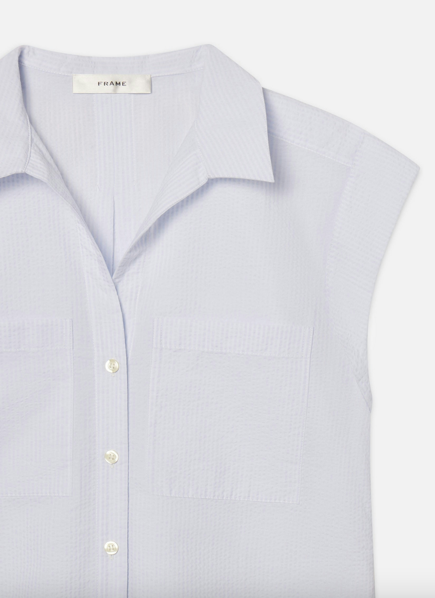 the seersucker leisure shirt in light chambray multi