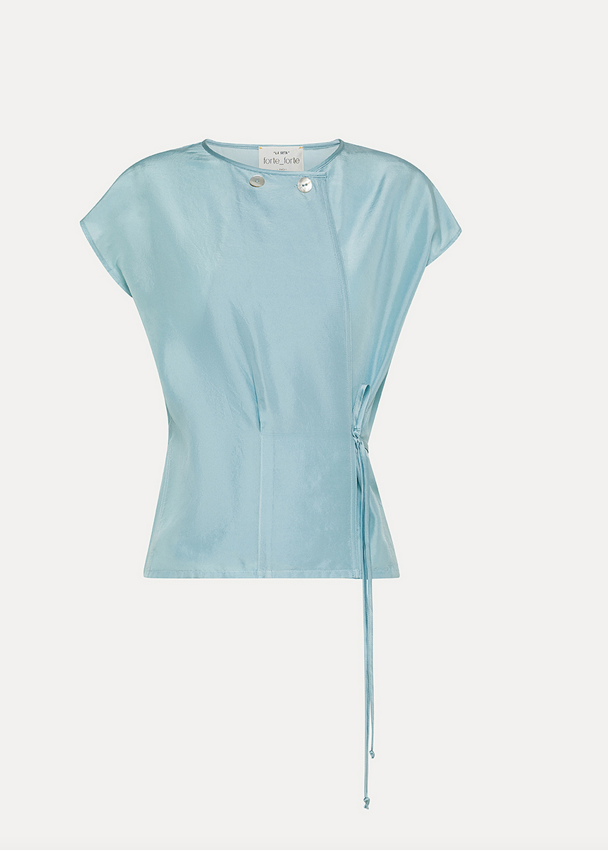 habotai silk crossed top acqua