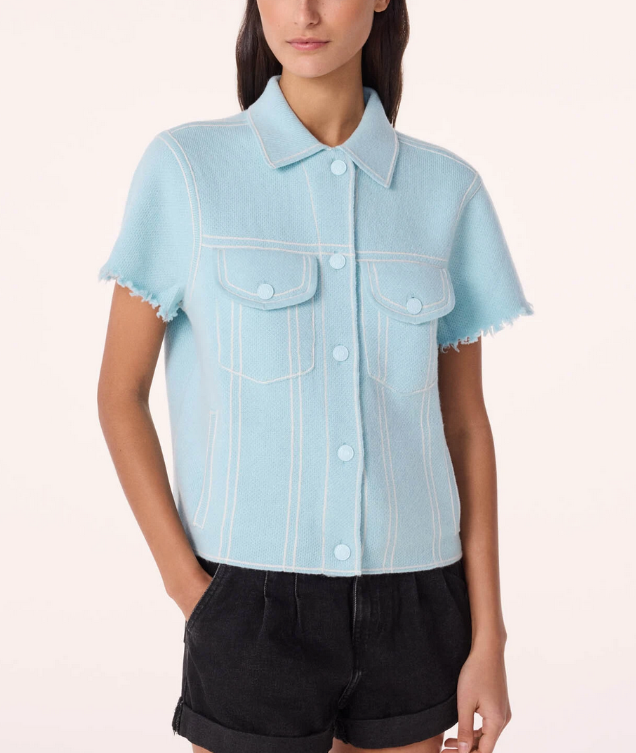 short denim jacquard cashmere jacket pastel green