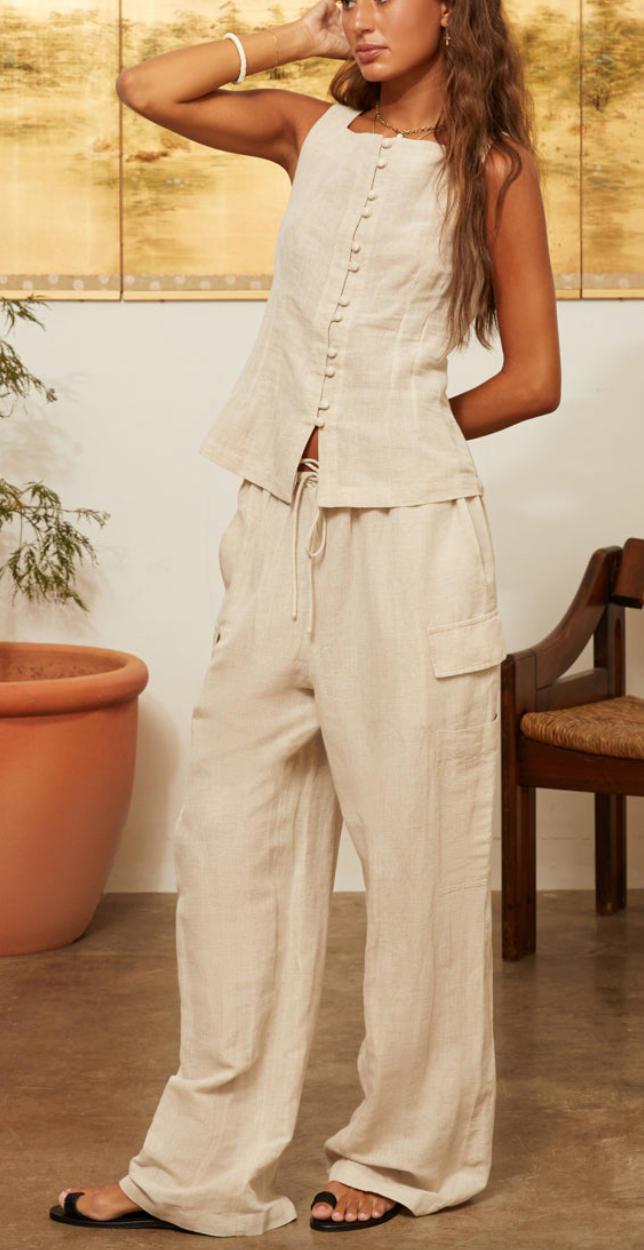 Marceau oatmeal linen pant