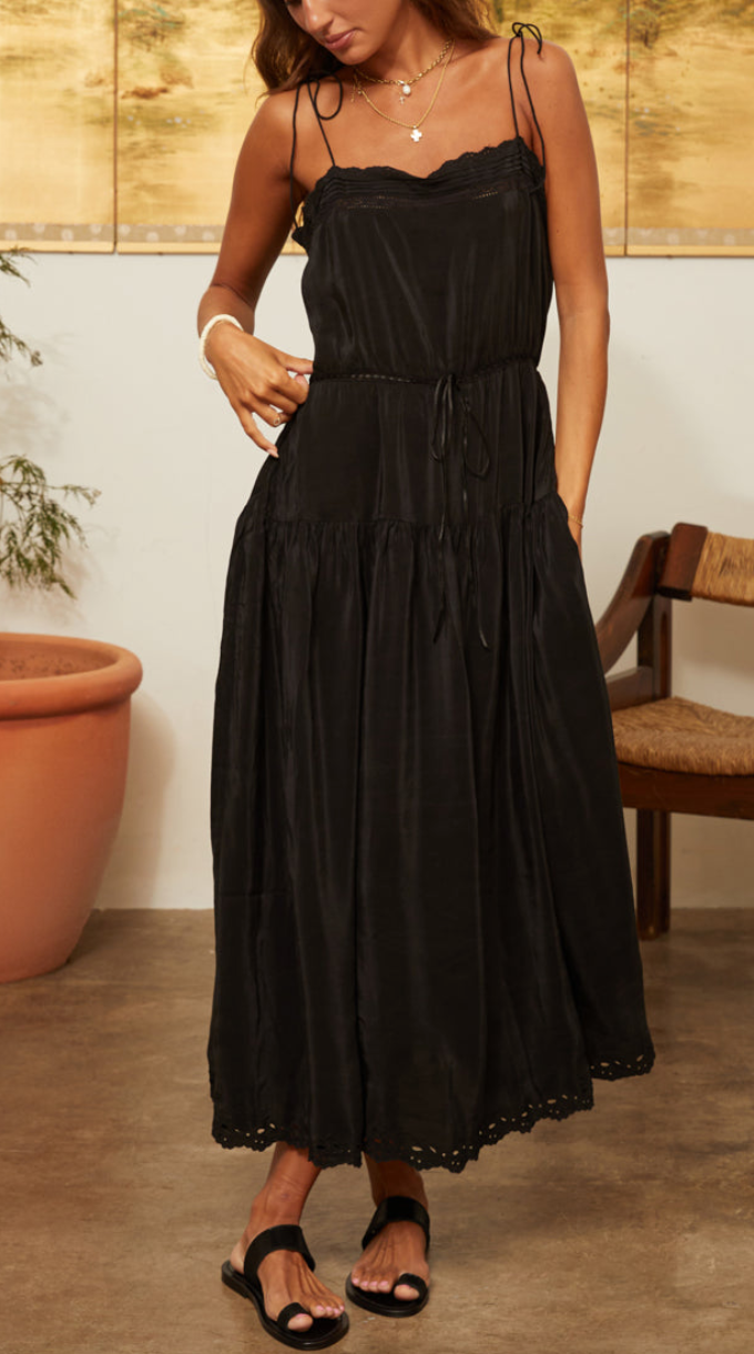 petra black embroidered silk dress