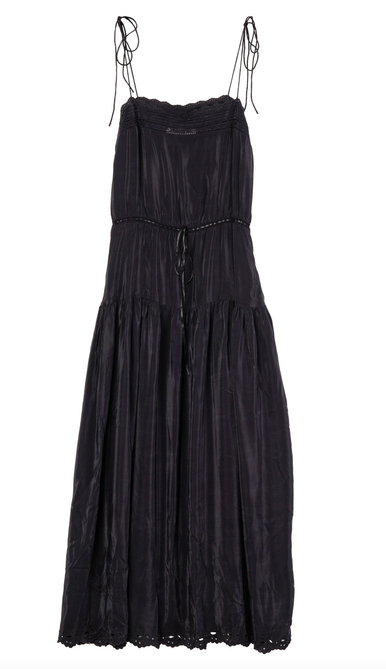 petra black embroidered silk dress