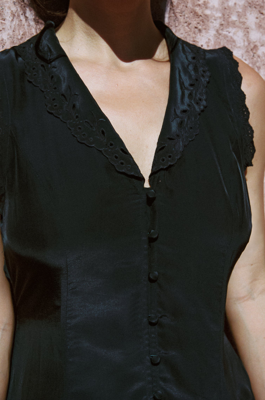 ikal black embroidered silk dress