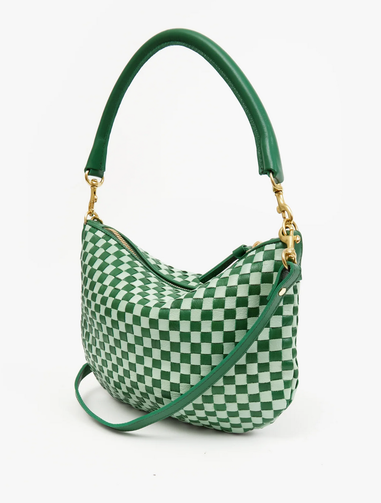 petit moyen messenger fern mist woven checker + shortie strap mist resin