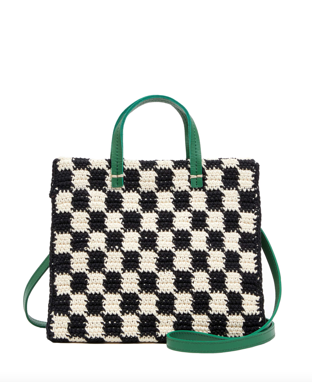 petit summer simple tote black/cream crochet mini checker + black grommet strap