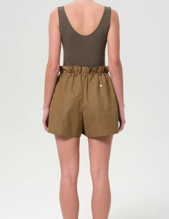 lydia pull on gather short in khaki