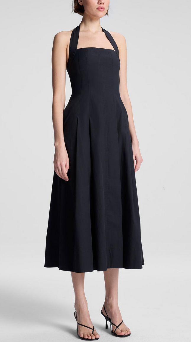 Natalie stretch cotton midi dress black