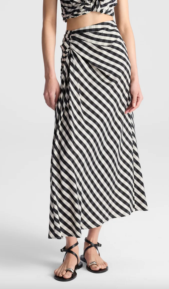 jean gingham midi skirt