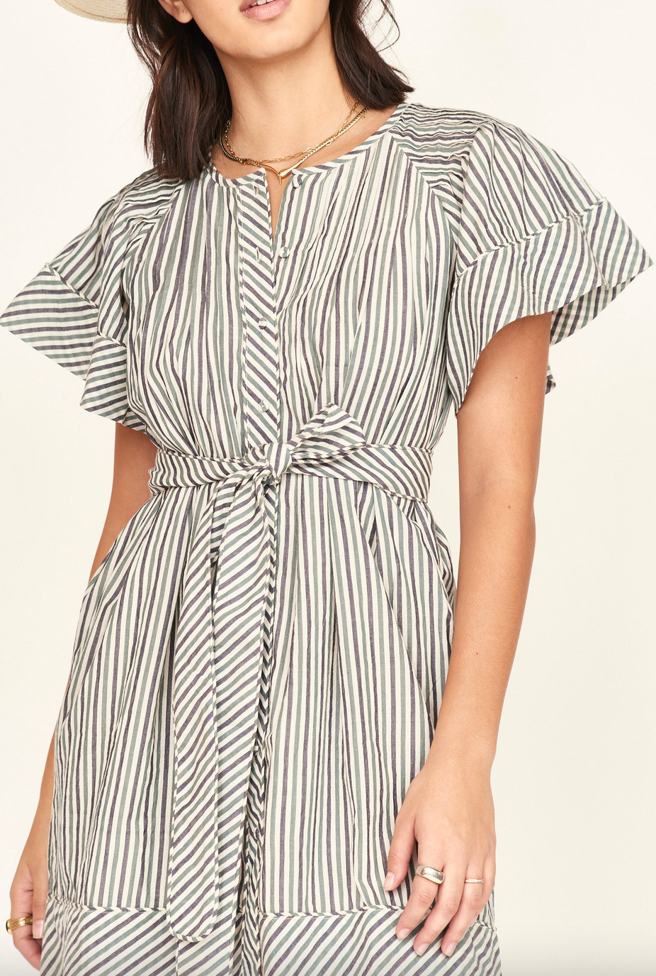 vienna pintuck dress in dune stripe