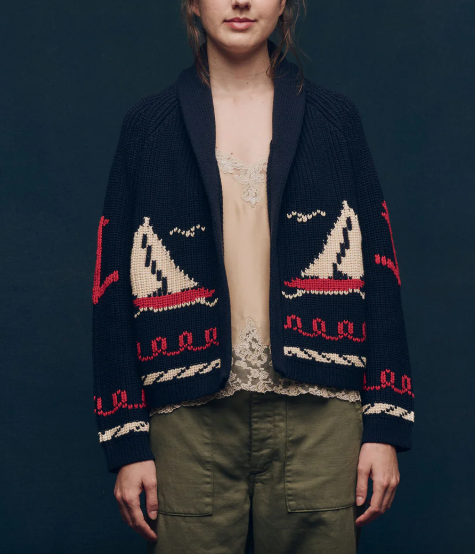 the sailboat lodge cardigan dark navy