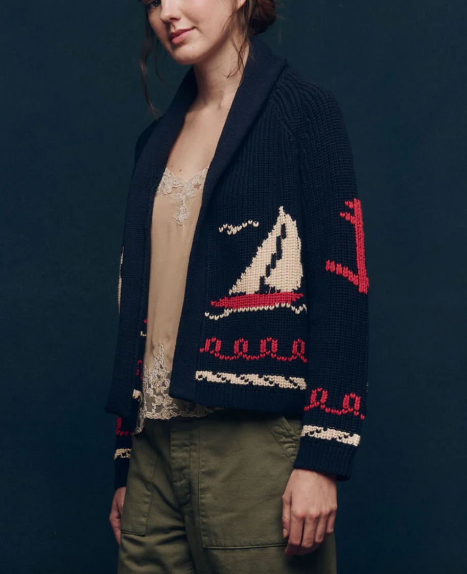 the sailboat lodge cardigan dark navy