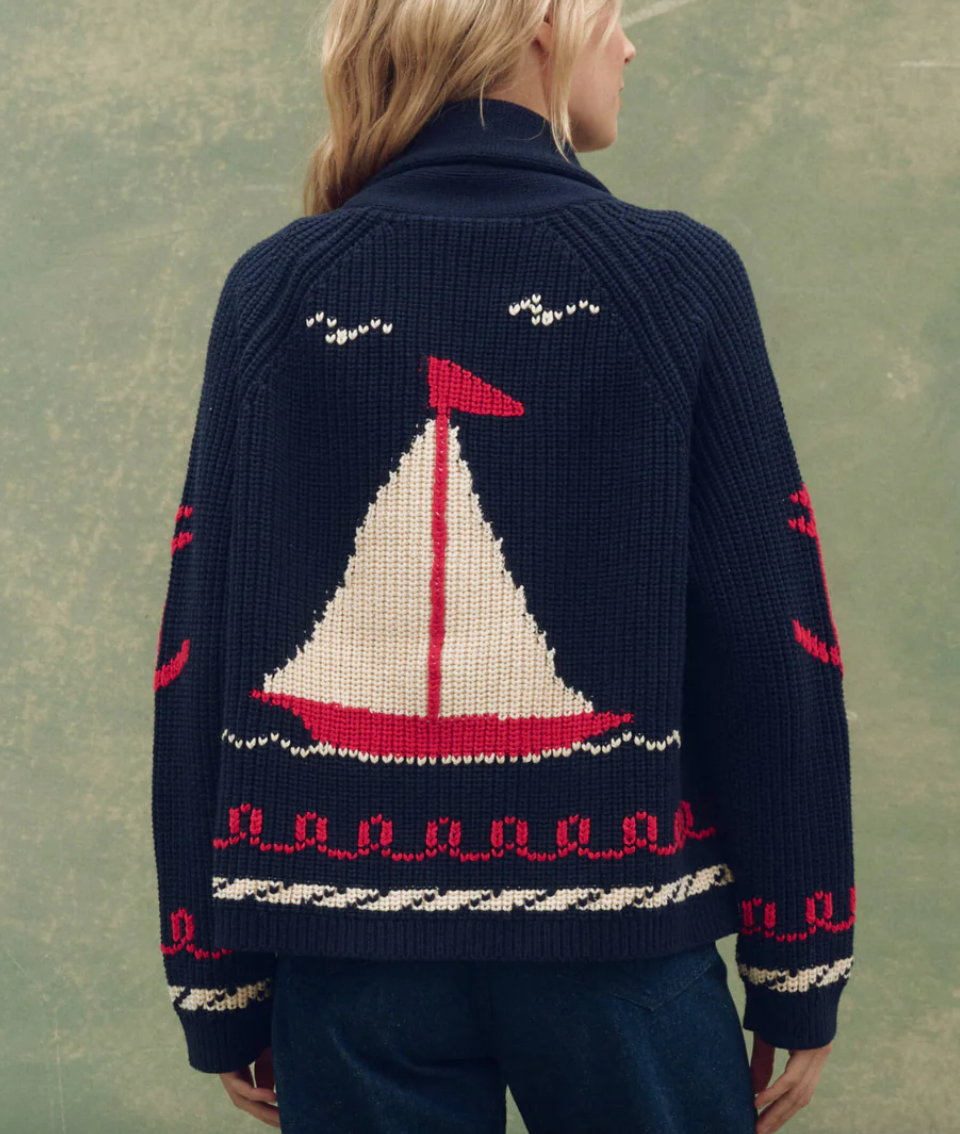 the sailboat lodge cardigan dark navy