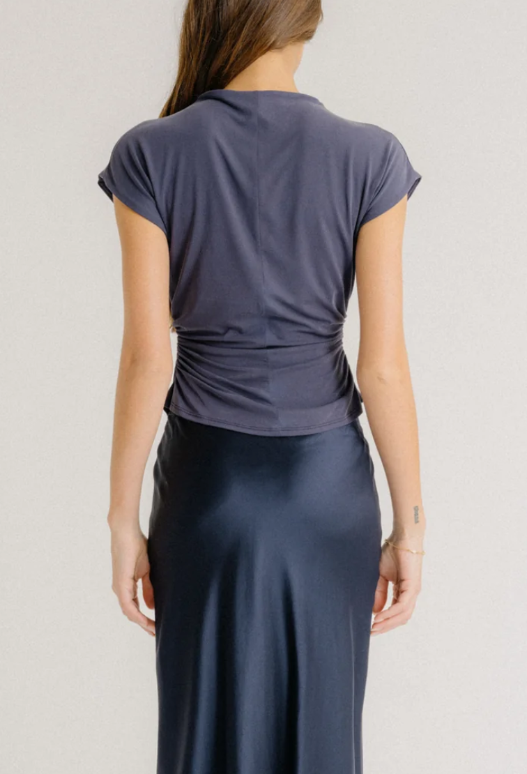 Mena rouched slit neck tank midnight navy