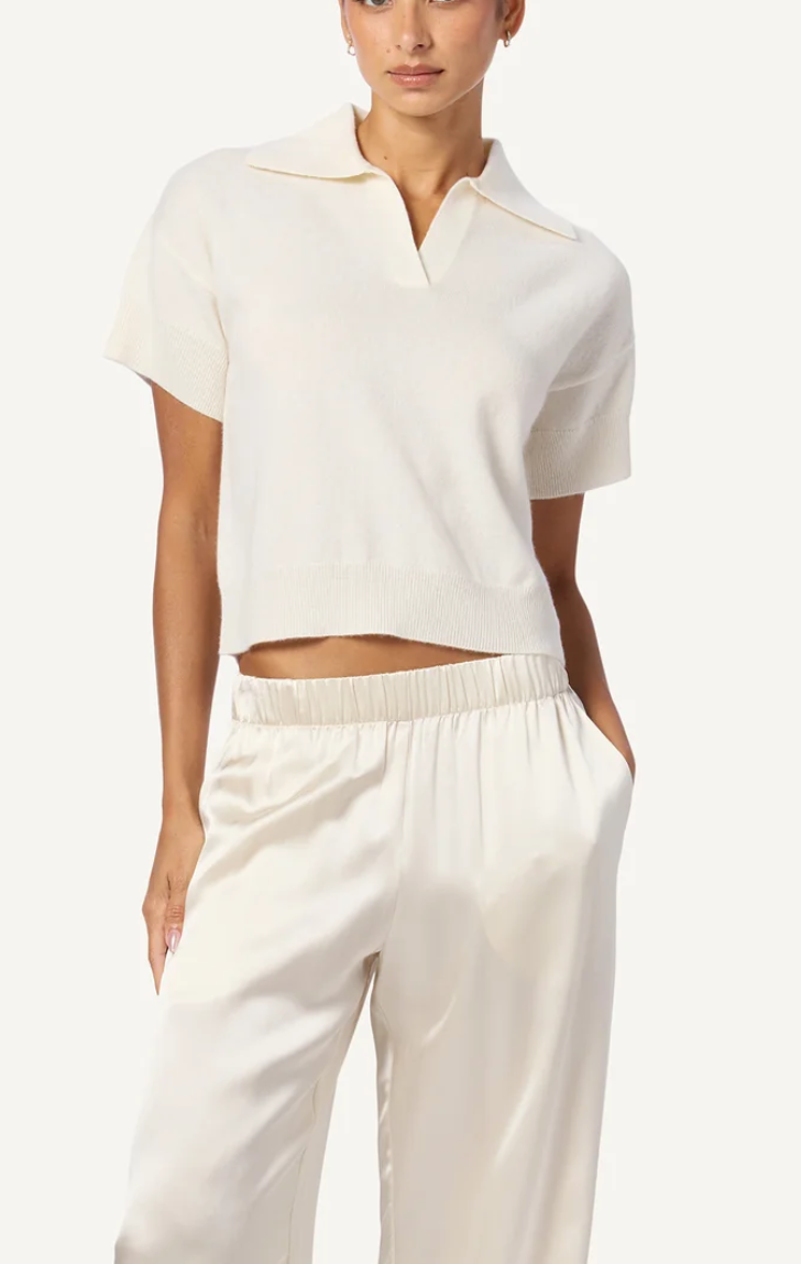 Mirabelle relaxed short sleeve cashmere polo gardenia