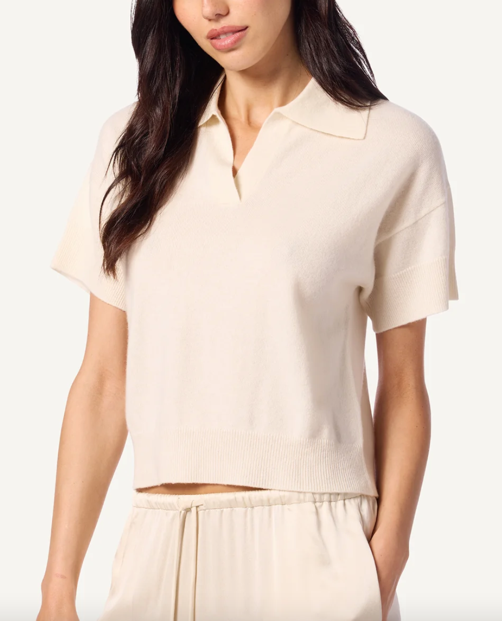 Mirabelle relaxed short sleeve cashmere polo gardenia