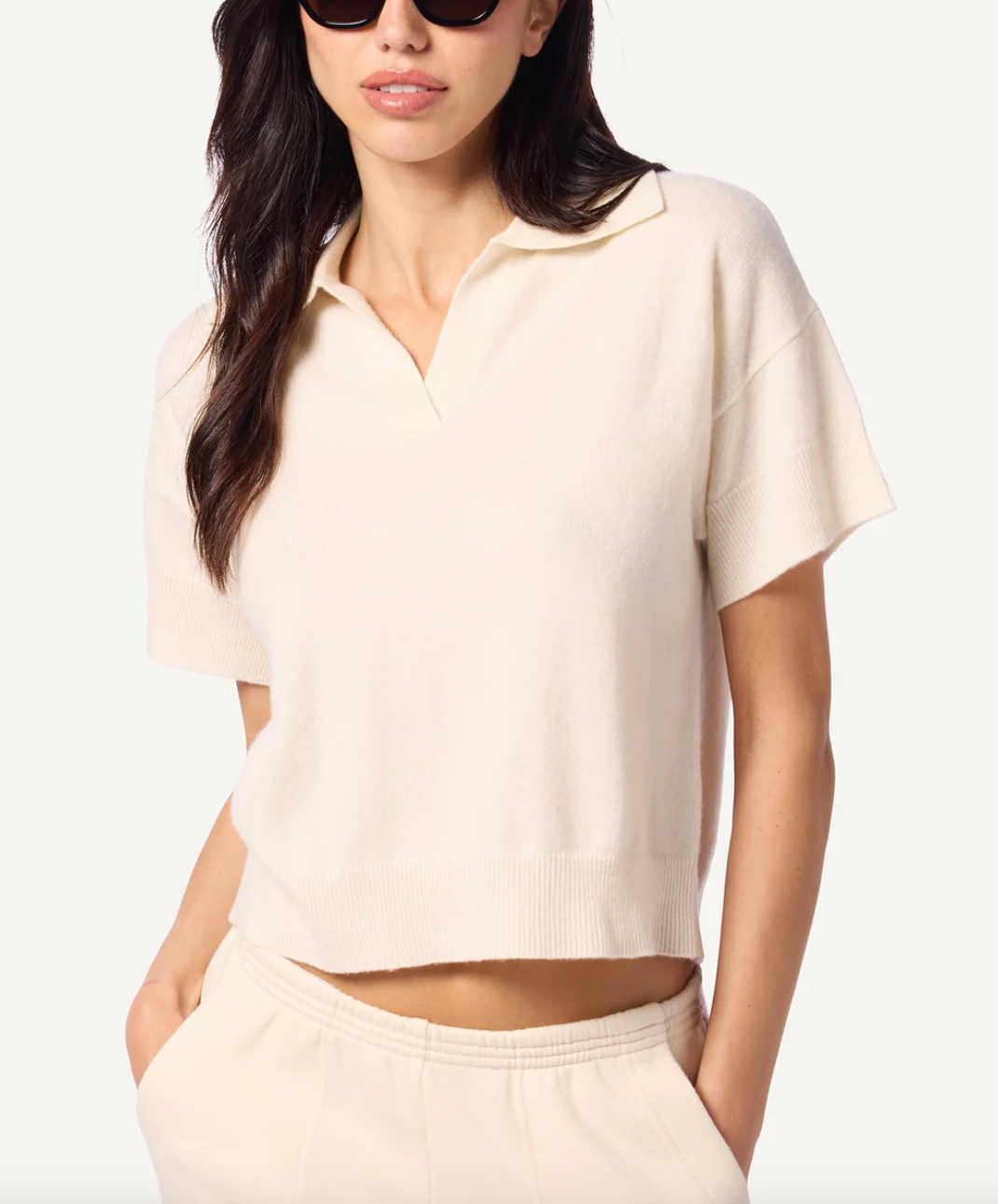 Mirabelle relaxed short sleeve cashmere polo gardenia