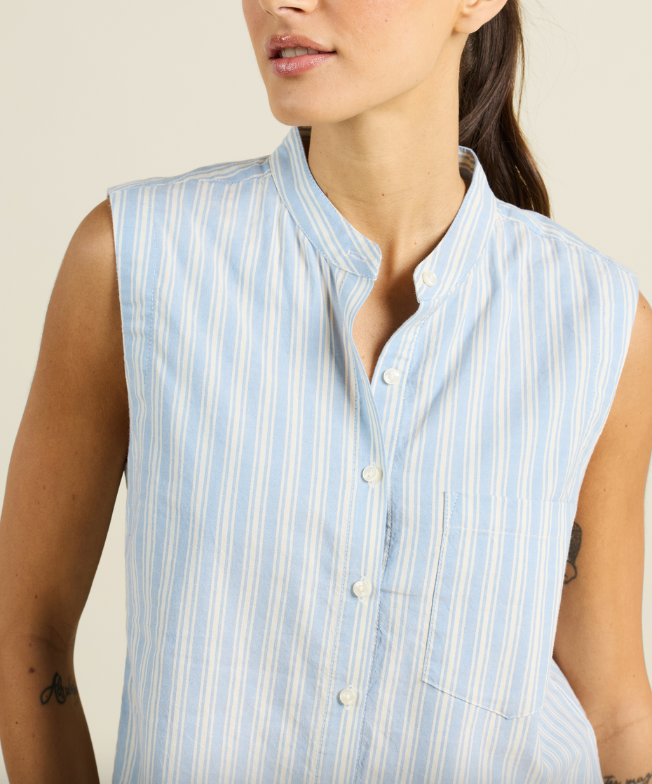 eres sleeveless shirt blue oxford stripe
