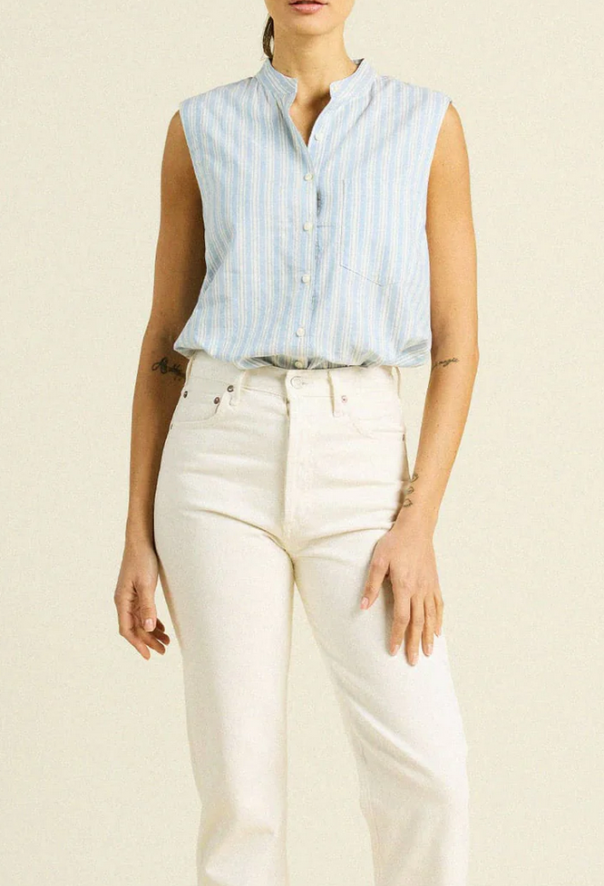 eres sleeveless shirt blue oxford stripe