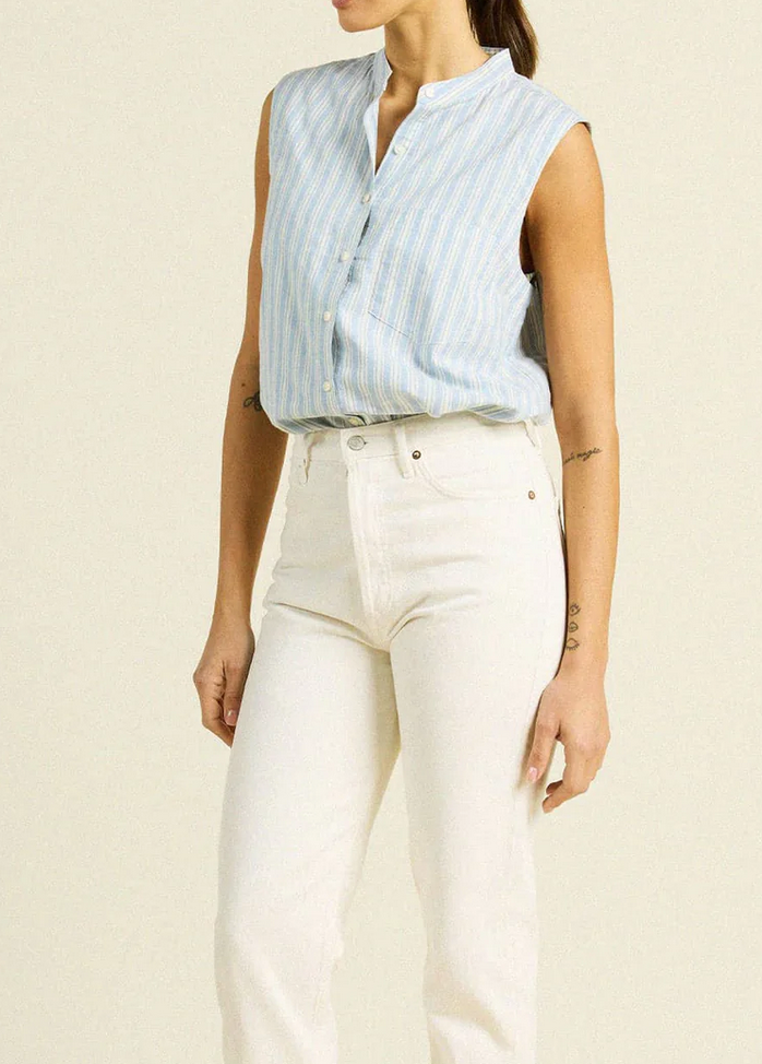 eres sleeveless shirt blue oxford stripe