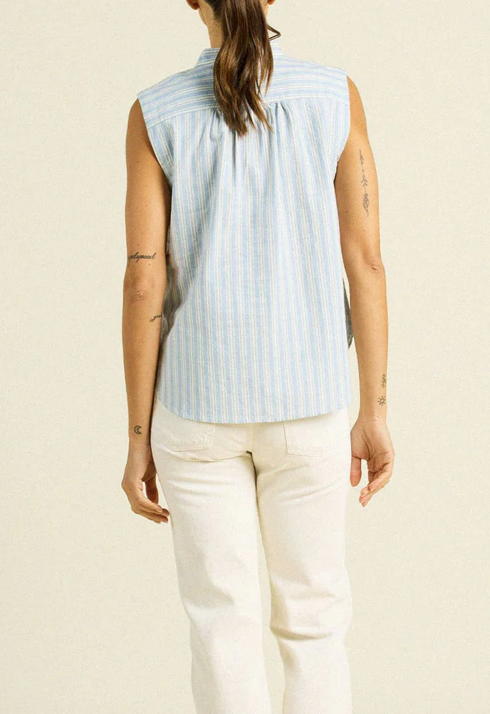 eres sleeveless shirt blue oxford stripe